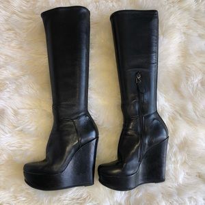 ALAIA leather skinny knee boots platform